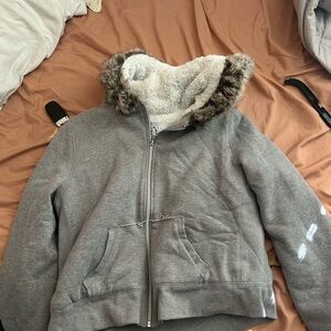 KEREN Hart Gray Lightweight Jacket with Faux Fur Hood